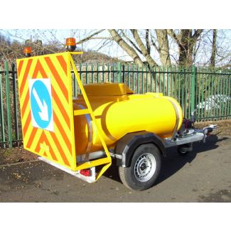 Yellow Water Bowser with additional Chevron Add-On Product pictured in situation by roadside.