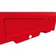 Detail view of the Defender50 red barrier's branding panel, moulded into the durable plastic housing for optional custom signage