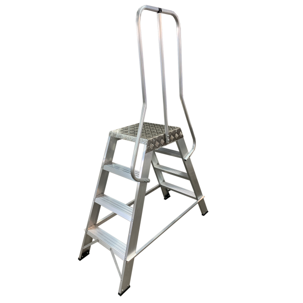 Aluminium Machine Double Sided Stepladder with single handrail from Hermeq.