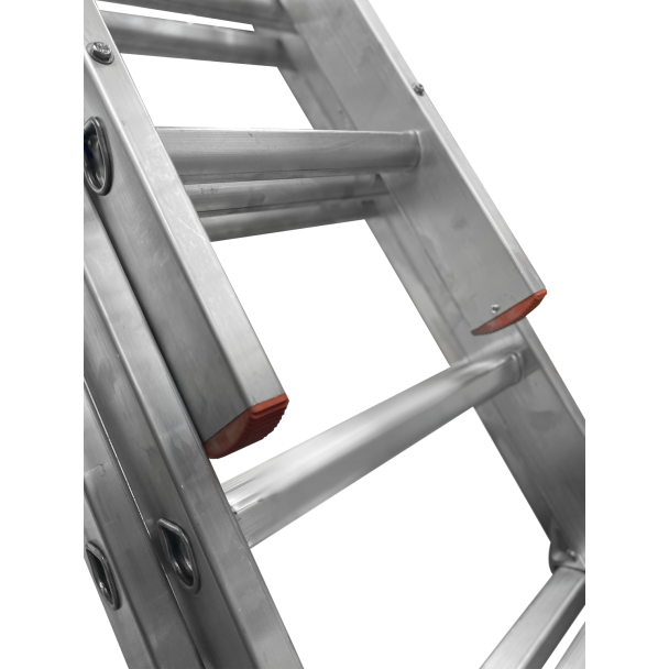 Industrial Aluminium Triple Extension Ladder close up.