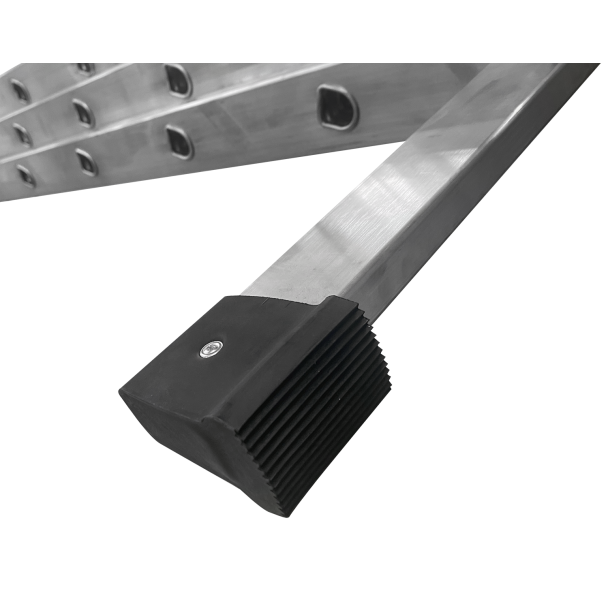 Industrial Aluminium Triple Extension Ladder feet close up.