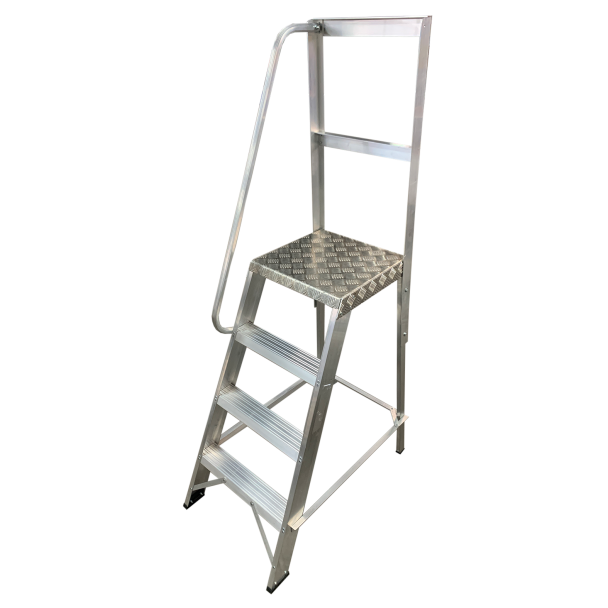 Aluminium Machine Single Sided Stepladder with single handrail.