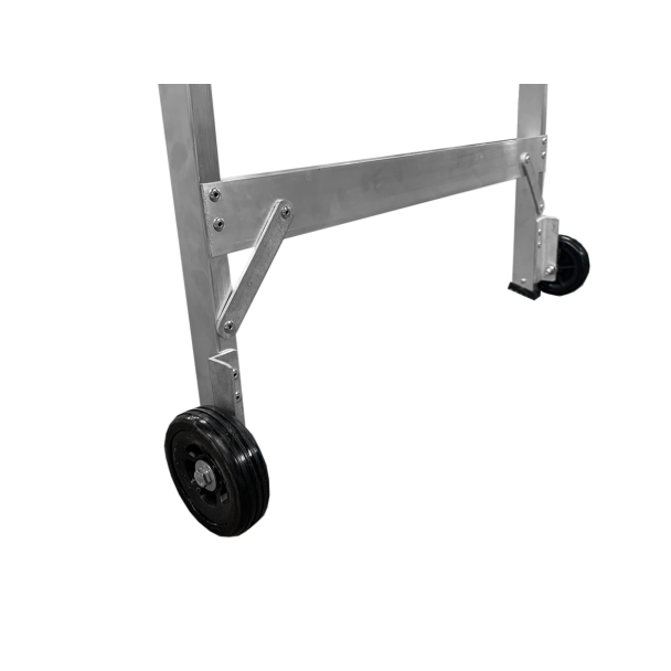 Wide Aluminium Stepladder wheels cxlose up.