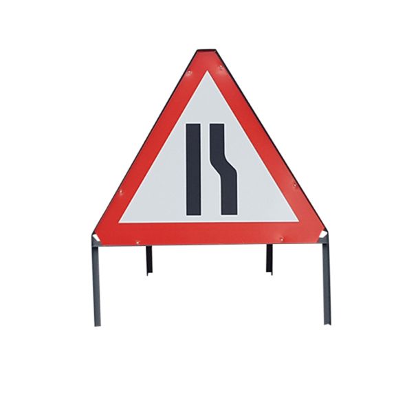 Road Narrows Metal Sign